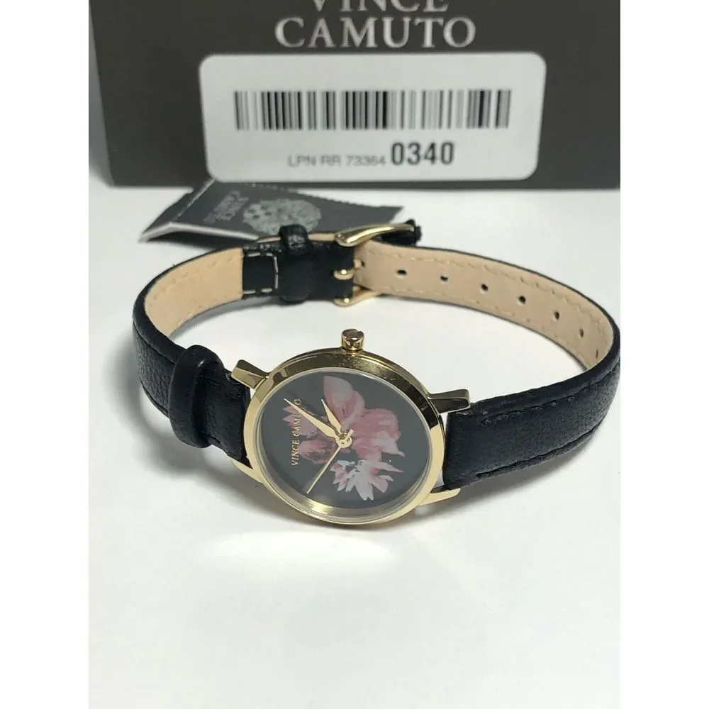Vince Camuto VC5352 Unisex Black Leather Analog Black Dial Quartz Watch BW114